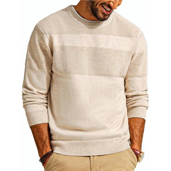 Men's Sweater Casual Crew Neck Pullover Textured Knit Sweater